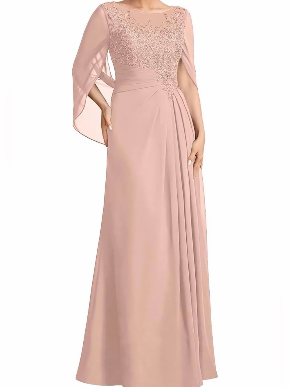 NWT Blush Pink Lace Bodice Maxi Dress with Cape Sleeves, 16
